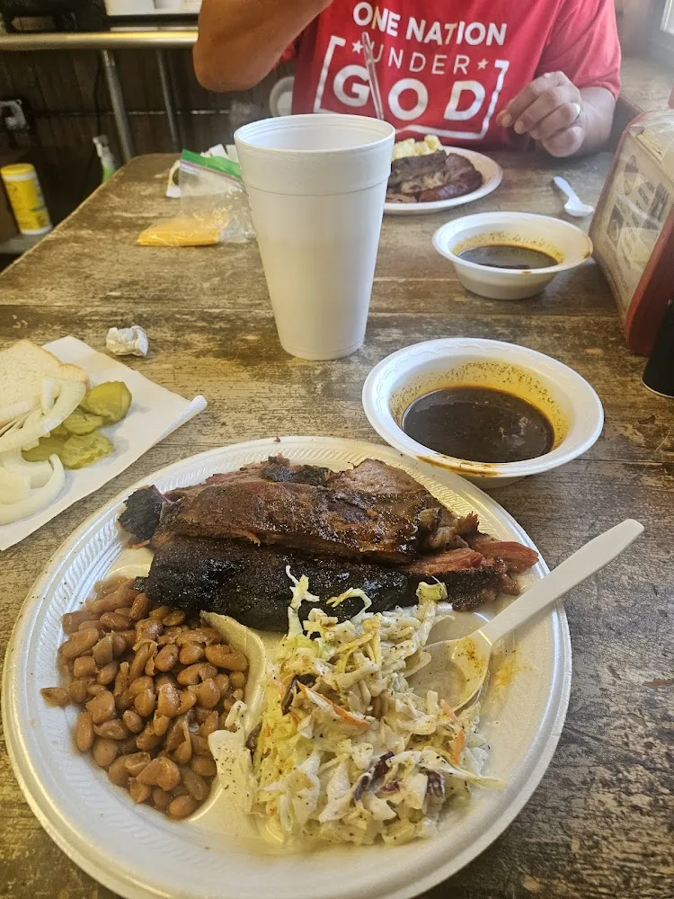 3 Meat Plate Double Brisket with Ribs Cole Slaw & Beans